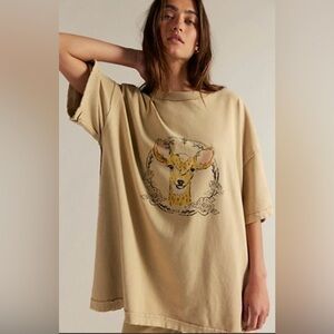 Free People We The Free Farm Friends Tan Deer  Tunic Graphic Tee